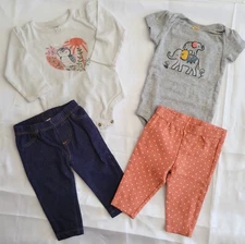 Lot Of 2 Adorable Carter's 6 Months Girls Outfits ~ 4 Pieces ~ 2 Pants, 2 Tops