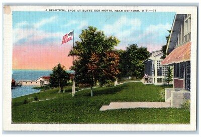#ad A Beautiful Spot At Butte Des Morts Near Oshkosh Wisconsin WI Vintage Postcard $12.97