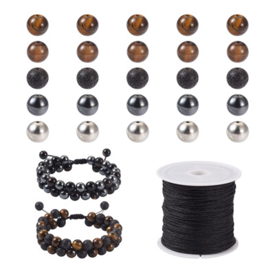Armband Bastelset - 220 Teile Edelstein Lavagestein Tigerauge Perlen Nylonschnur
