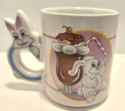 Vtg 80s Mug/ Cup Kitsch Colorful  Bunny Rabbit Drinking Float