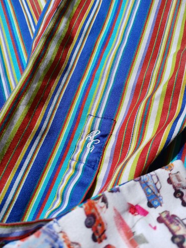 Robert Graham XL Blue Orange Yellow Green Striped Shirt w/ Cars Collar and Cuffs - Picture 5 of 12