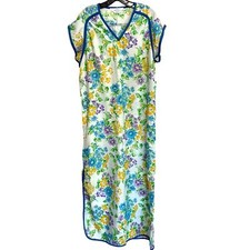 Vintage Sears At Home Wear Maxi House Dress Bright Bold Floral Size M 12-14