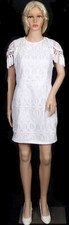 PRETTYLITTLETHING size 8 white lace sheath dress tasseled cap sleeves 100% poly