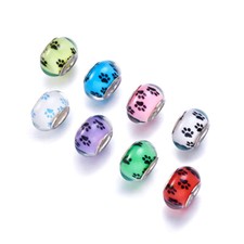 100 piezas cuentas europeas acrílicas patrón estampado patas perro agujero grande mezcladas 14x9~10 mm