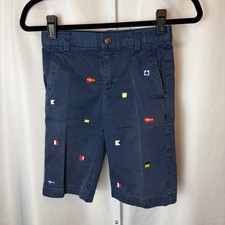 Brooks Brothers Boys 8 Embroidered Nautical Flag Shorts Blue Cotton Chino Preppy