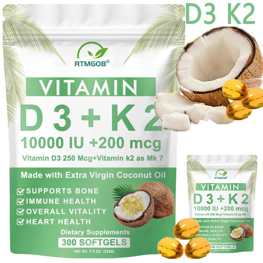 Microingredients Vitamin D3 10000 iu K2 (MK-7) 200 mcg, 300 Coconut Oil Softgels