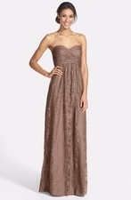 Amsale Pleated Lace Sweetheart Strapless Gown Sz 2 Truffler