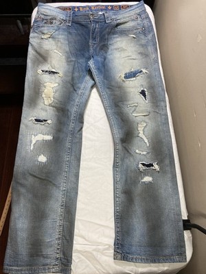 Rock Revival Jayshi Alt Straight Jeans Mens 40 Distressed Light Wash Denim