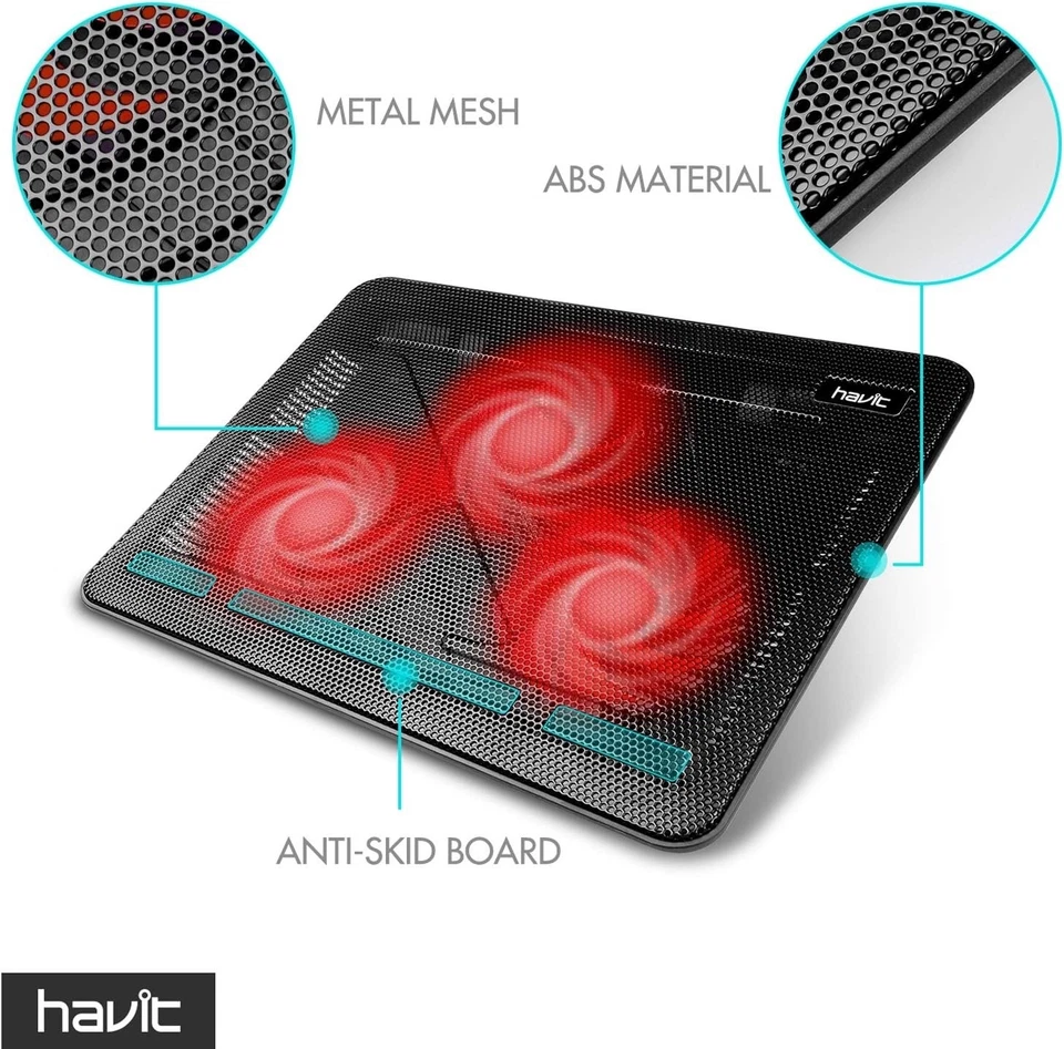 HAVIT HV-F2056  15.6 inch-17 inch Notebook Cooling Pad 3 Fans USB - Red - Image 4 of 4