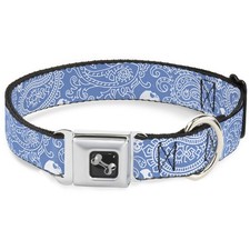 Dog Collar Bone Bandana/Skulls Baby Blue/White Large 15-24"