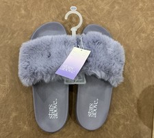 NWT Stars Above Annika Gray Purple Cozy Furry Top Women's Slippers Size L 9/10