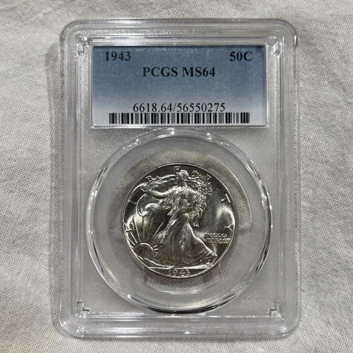 GRADED 1943 Walking Liberty Half Dollar PCGS MS64 Silver American Coin