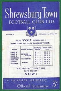 1955 THIRD DIVISION SOUTH FOOTBALL PROGRAMME SHREWSBURY V NEWPORT COUNTY.
