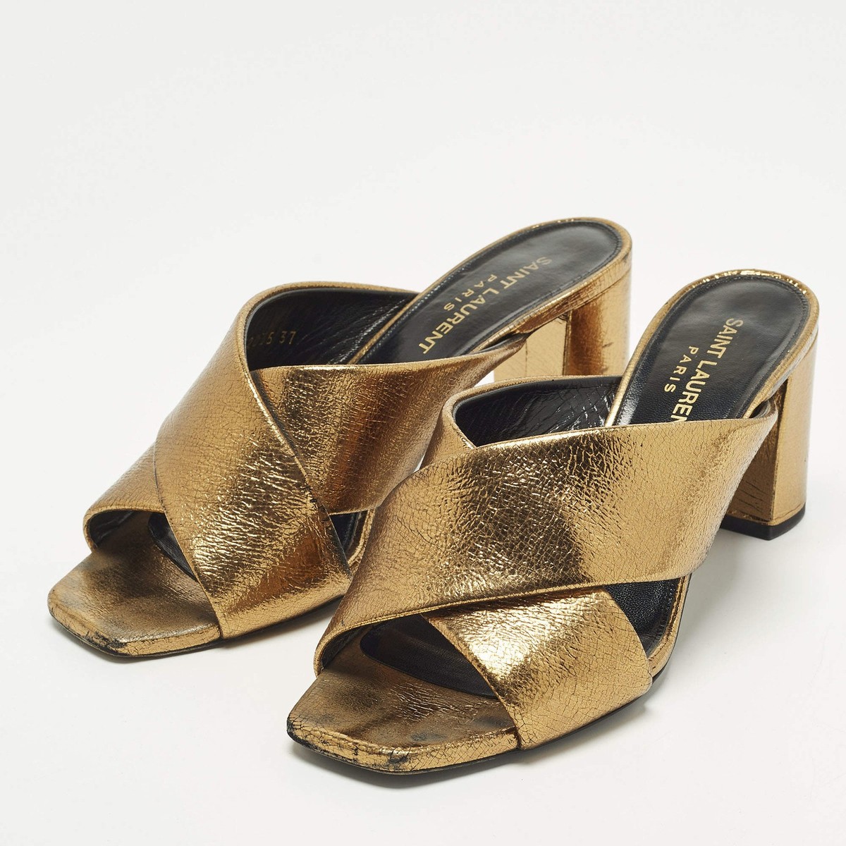 Saint Laurent Loulou Size 37 Gold Leather Slide Sandals | eBay
