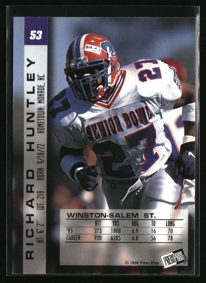 1996 Press Pass Paydirt #53 Richard Huntley Red - Image 2 of 2