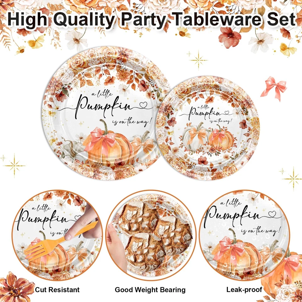 Calabaza Baby Shower Decoraciones Platos de Otoño, Servilletas, Mantel para 24 Foto 4 de 4