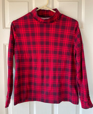 Lands End Women's S Mock Turtleneck Red Plaid 100 Cotton Long Sleeve