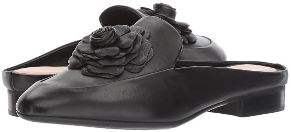 TARYN ROSE ~ BLYTHE BLACK LEATHER SLIDES / MULES ~ 10 ~ FLOWER DETAIL