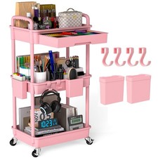 LLMRR 3 Tier Rolling Utility Cart with Drawer, Plastic Storage Organizer Roll...
