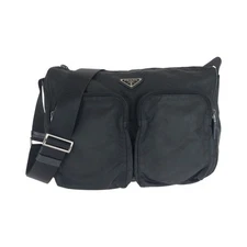 PRADA Tessuto Triangle with logo Shoulder Bag Black SilverHardware Nylon
