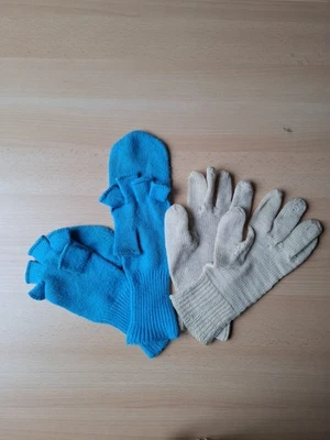 2 Paar Wollhandschuhe – Blau & Beige – warm & weich – - Bild 1 von 4