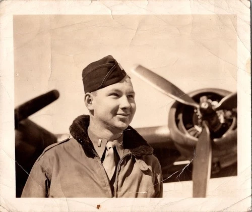 Vintage WWII Era Photo Aviator Pilot Airman Uniform Airplane Propeller 1940s