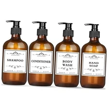 4 Pack 16.9 Oz Shampoo and Conditioner Hand Soap Dispenser Refillable Amber