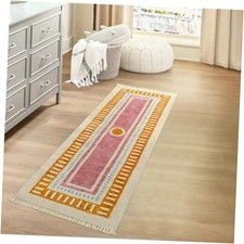 Boho Bathroom Runner Rugs with Fringes, 2x6 Sun Washable Hallway Runner Rug,