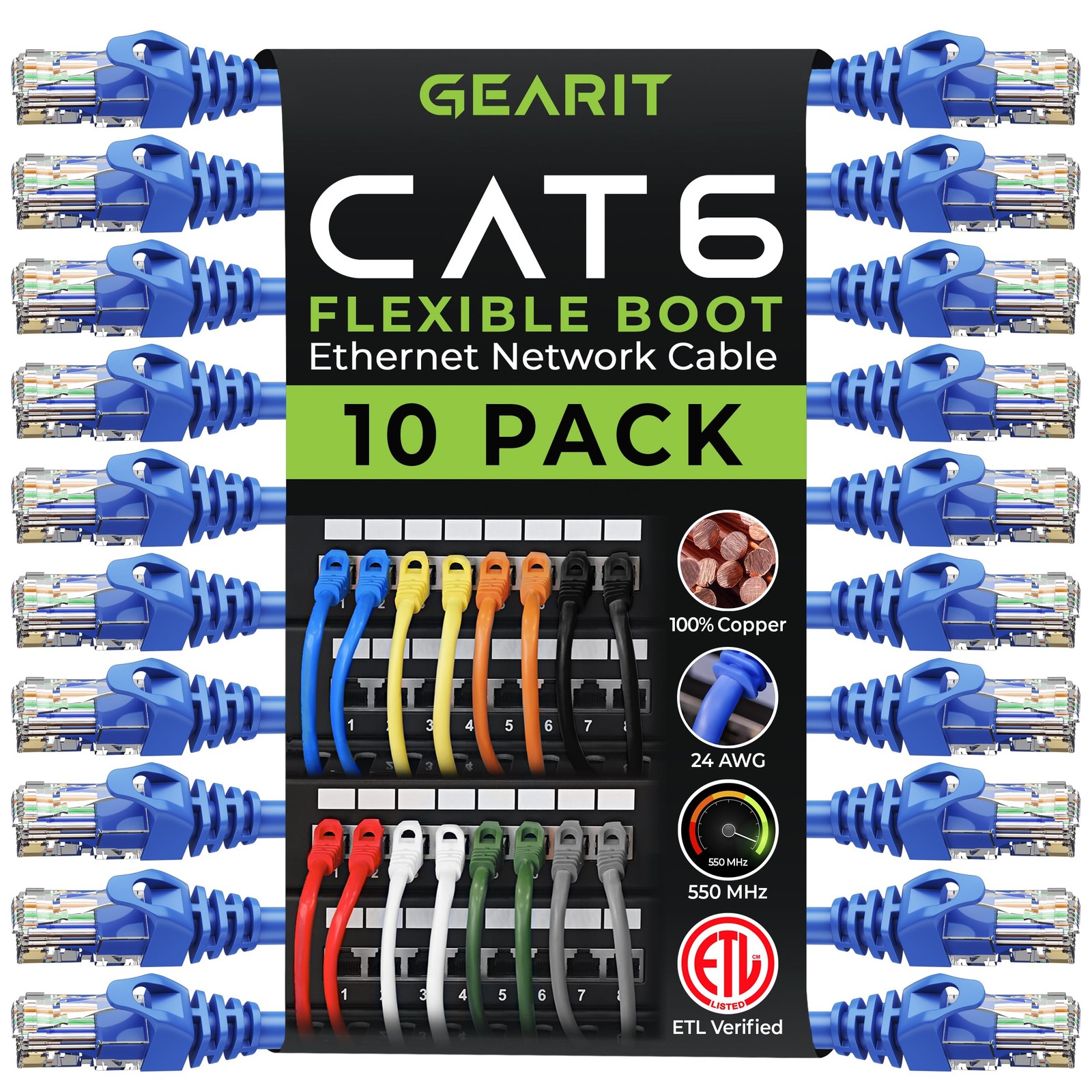 10-Pack Cat6 Patch Cable 15 Feet Cat 6 Ethernet Cable Snagless Flexible Soft ...