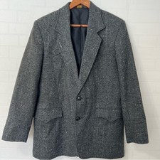 Vintage Pioneer Wear Western Rodeo Tweed Charcoal Men's Blazer Elbow Patches L