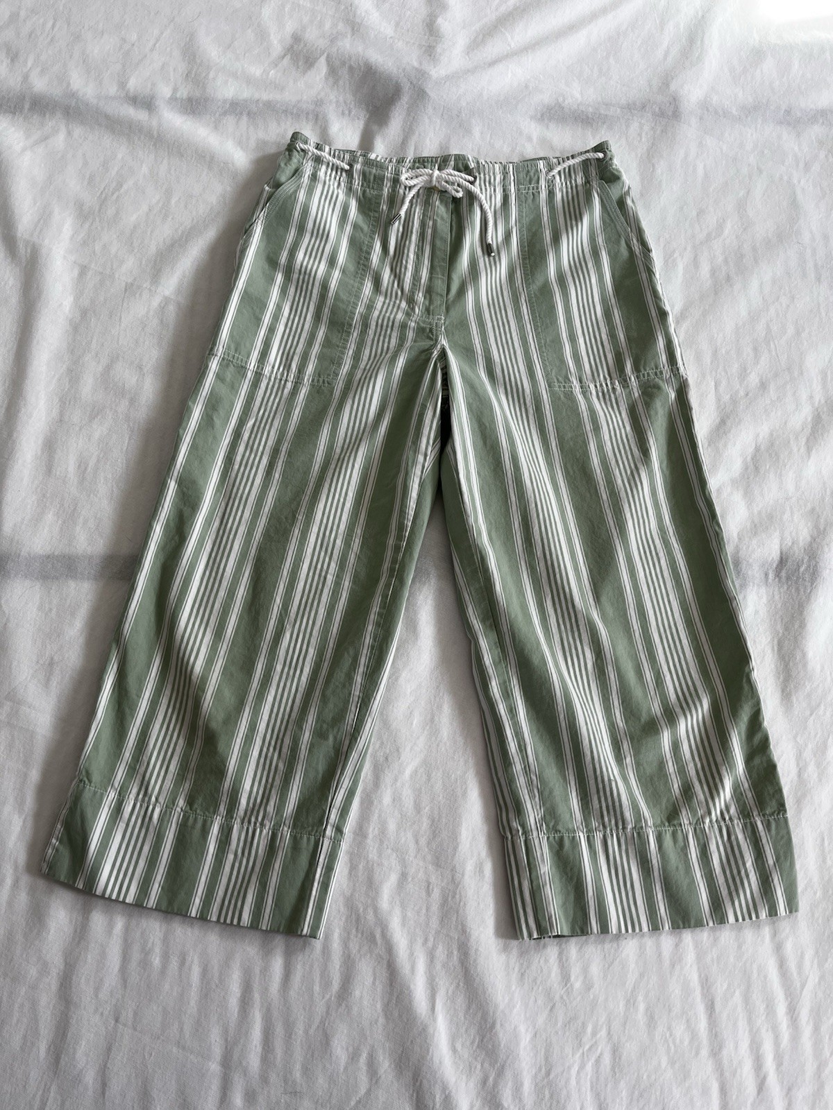 Lauren Ralph Lauren Women's Cotton Pants Green/White Striped Capris Size 8