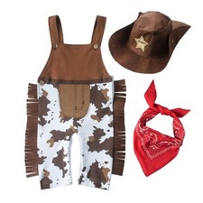 Baby Boys Western Style Cowboy Overalls Costume Outfit Set with Red Bandana a...