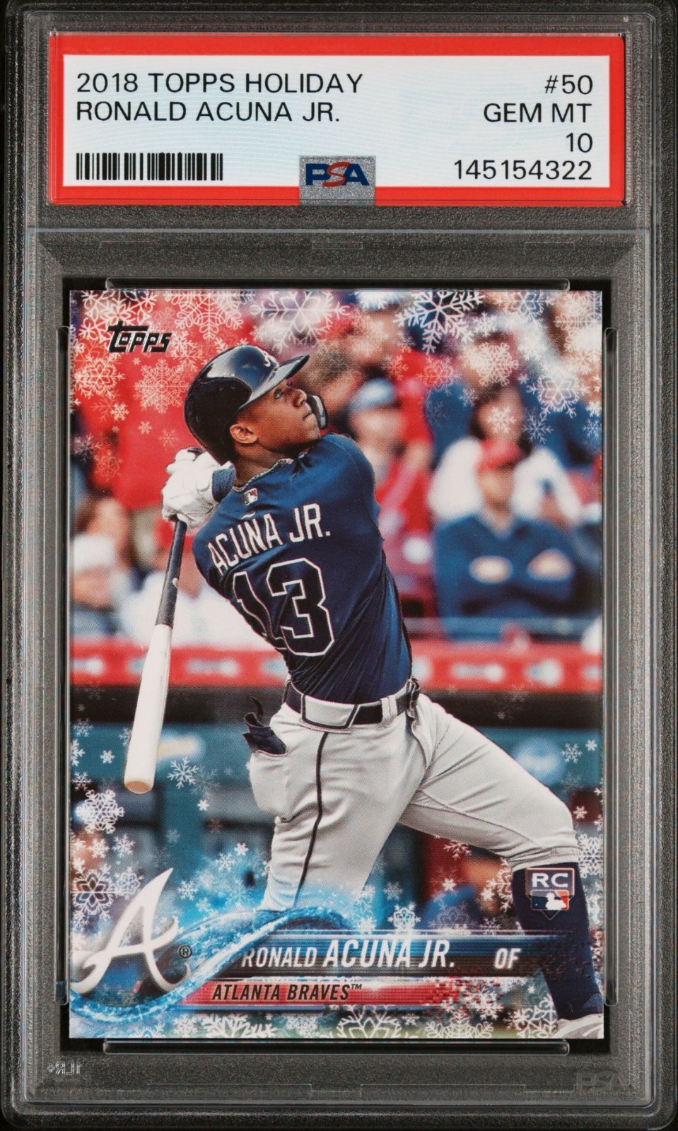 Ronald Acuna 2018 Topps Holiday #50 Rookie Card PSA 10 view 1
