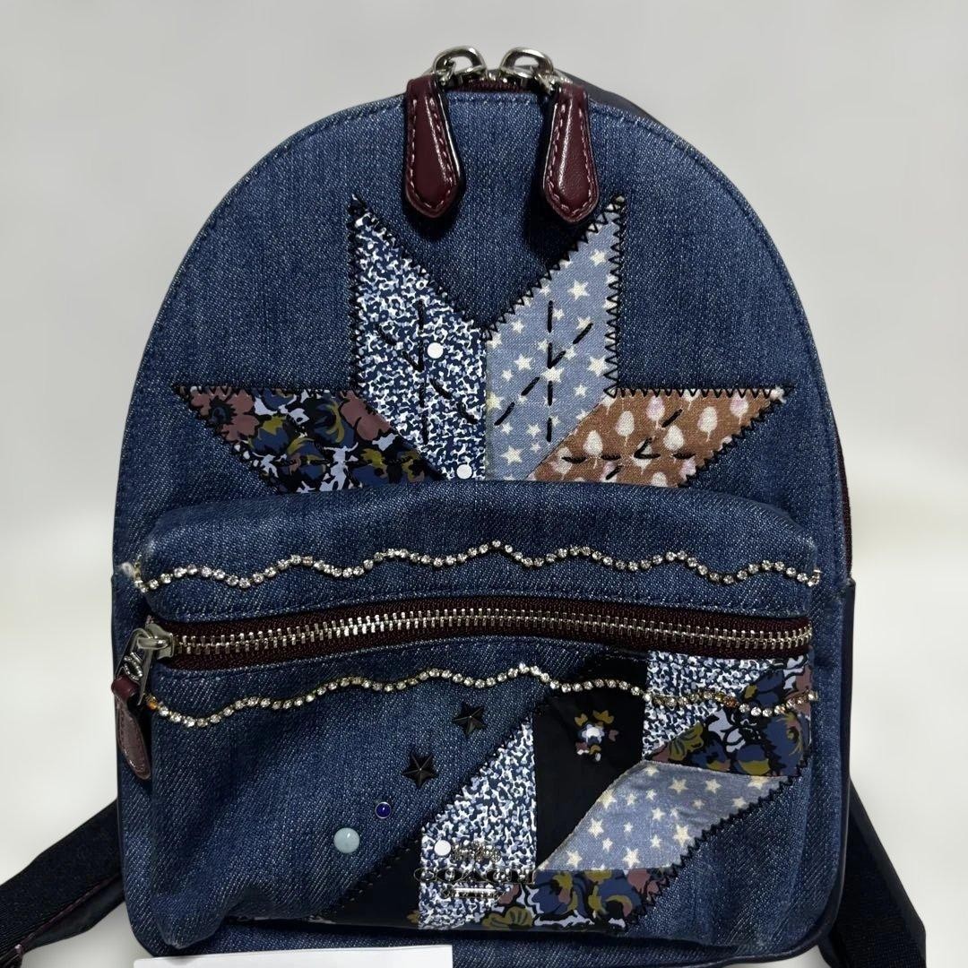 Coach Denim Patchwork Mini Backpack Navy Multi Le… - image 2