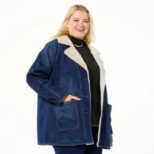 DG2 by Diane Gilman Vintage Style Denim Sherpa Coat Indigo M New