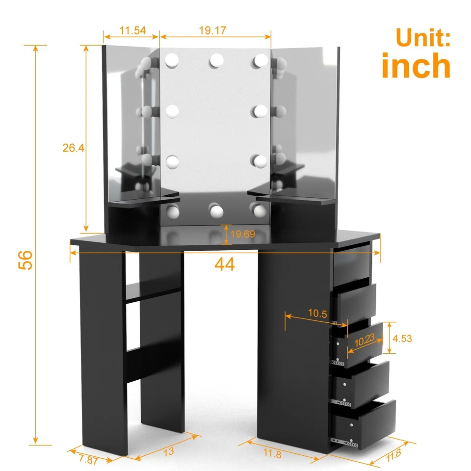 Tocador Escritorio Tocador Maquillaje Tocador Escritorio con 10 Luces LED y 5 Cajones Foto 2 de 4
