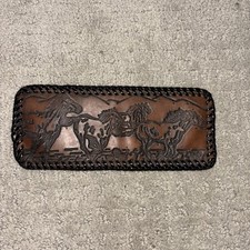 Vintage Hand Tooled Leather Bifold Wallet Black Laced Edge Western Horse