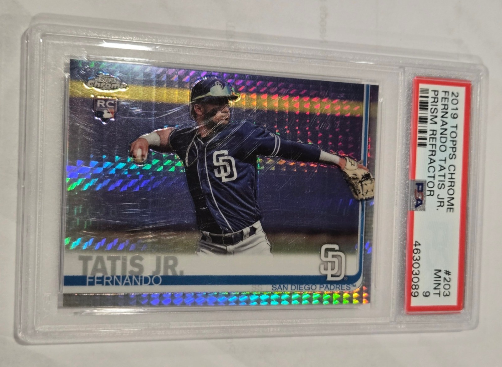 2019 Topps Chrome Fernando Tatis Jr. Prism Refractor Rookie PSA 9 Mint RC #203 view 2