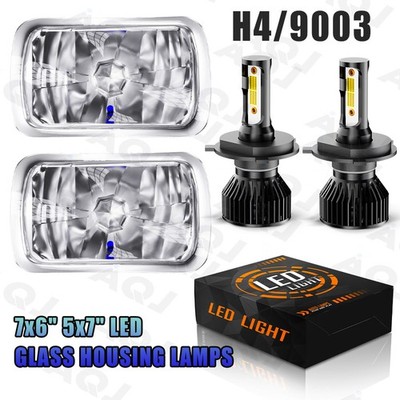 Pair 7x6'' LED Diamond Sealed Glass H4 Hi-Lo Fit Chevrolet Astro 1985-2005 white