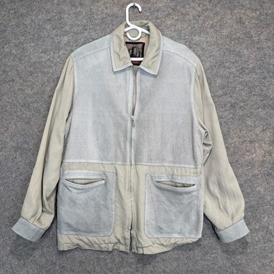 Torras 100% Silk Leather Jacket Mens (fits Large XL) Blue Gray Mesh Zip Spain