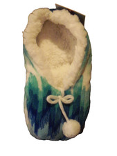NEW Womens Sherpa Lined Cozies Blue Slipper Socks Pom Pom Size L-XL NWT