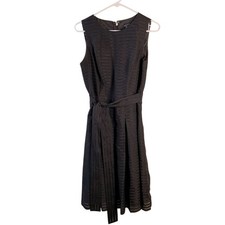 Tommy Hilfiger black a-line dress striped with waist tie elegant formal party