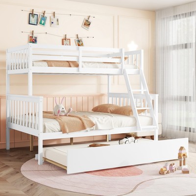 Twin Over Full Wooden Bunk Bed Convertible Bed Frame w/ Trundle