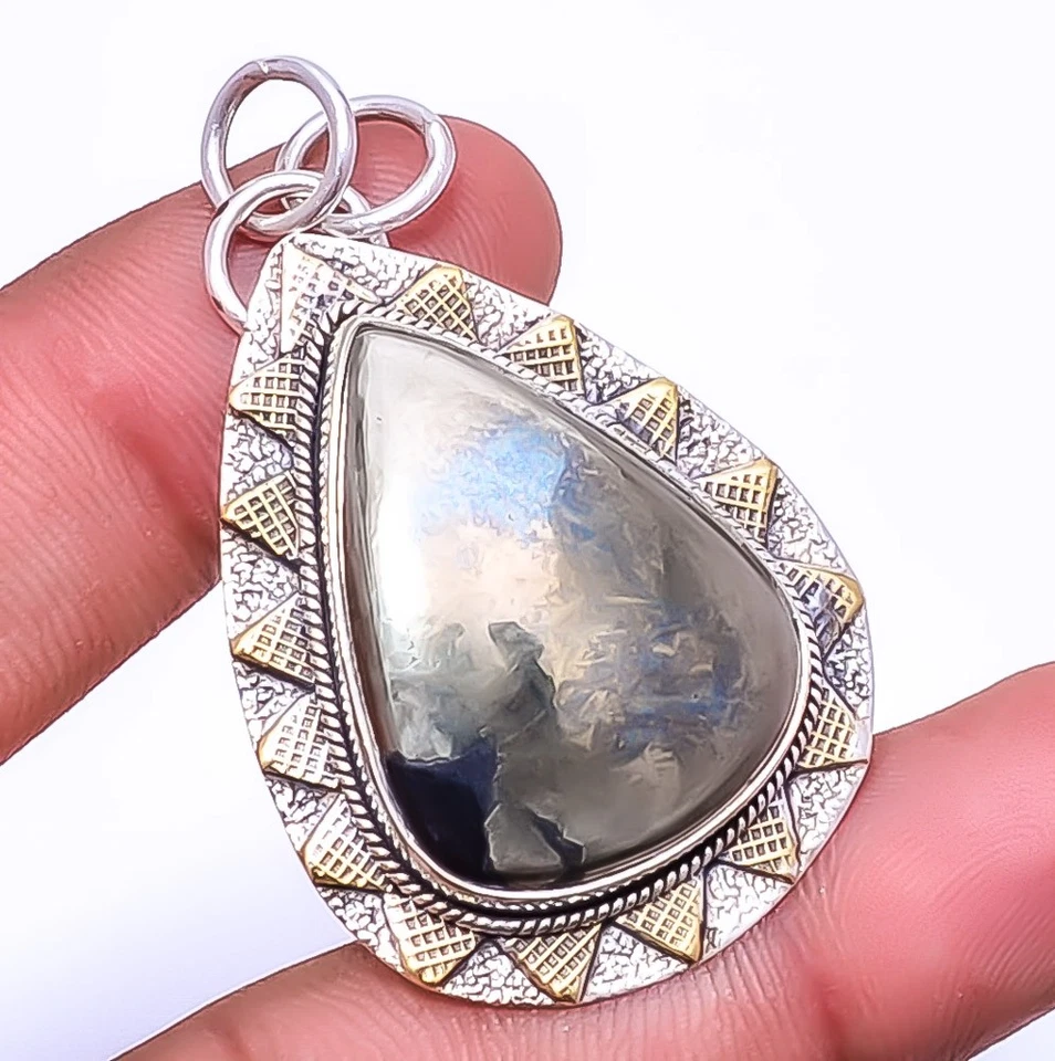 Colgante Bali de plata 925 con pirita de oro en magnetita Healer 1,95" P515, Navidad Foto 3 de 4