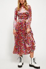Free People Heartland Crushed Velvet Open Back Floral Midi Dress XS