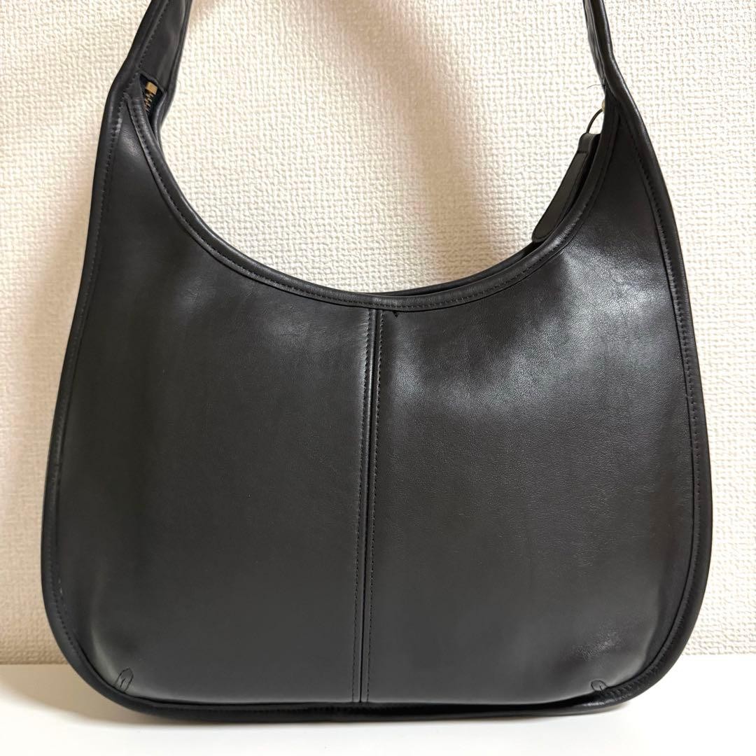 Old Vintage Coach 9033 Black Leather Ergo Pocket Zip Hobo Shoulder