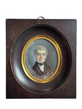 Miniature ancienne tableau Romantique portrait homme costume signé 1846 Bernard