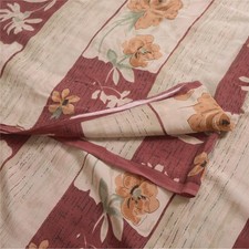 Sanskriti Vintage Saree Peach Pure Crepe Silk Floral Printed Sari 5.5 Yd Fabric