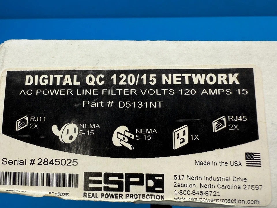 ESP D5131NT 120V 50/60Hz 15Amps Type-3 Surge Protective Device Noise Filter - Image 3 of 4