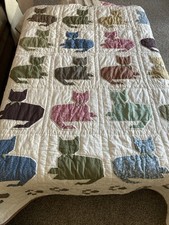Vintage JC Penney Patchwork Cats and Paw Prints Patterned  Quilt - 80x80
